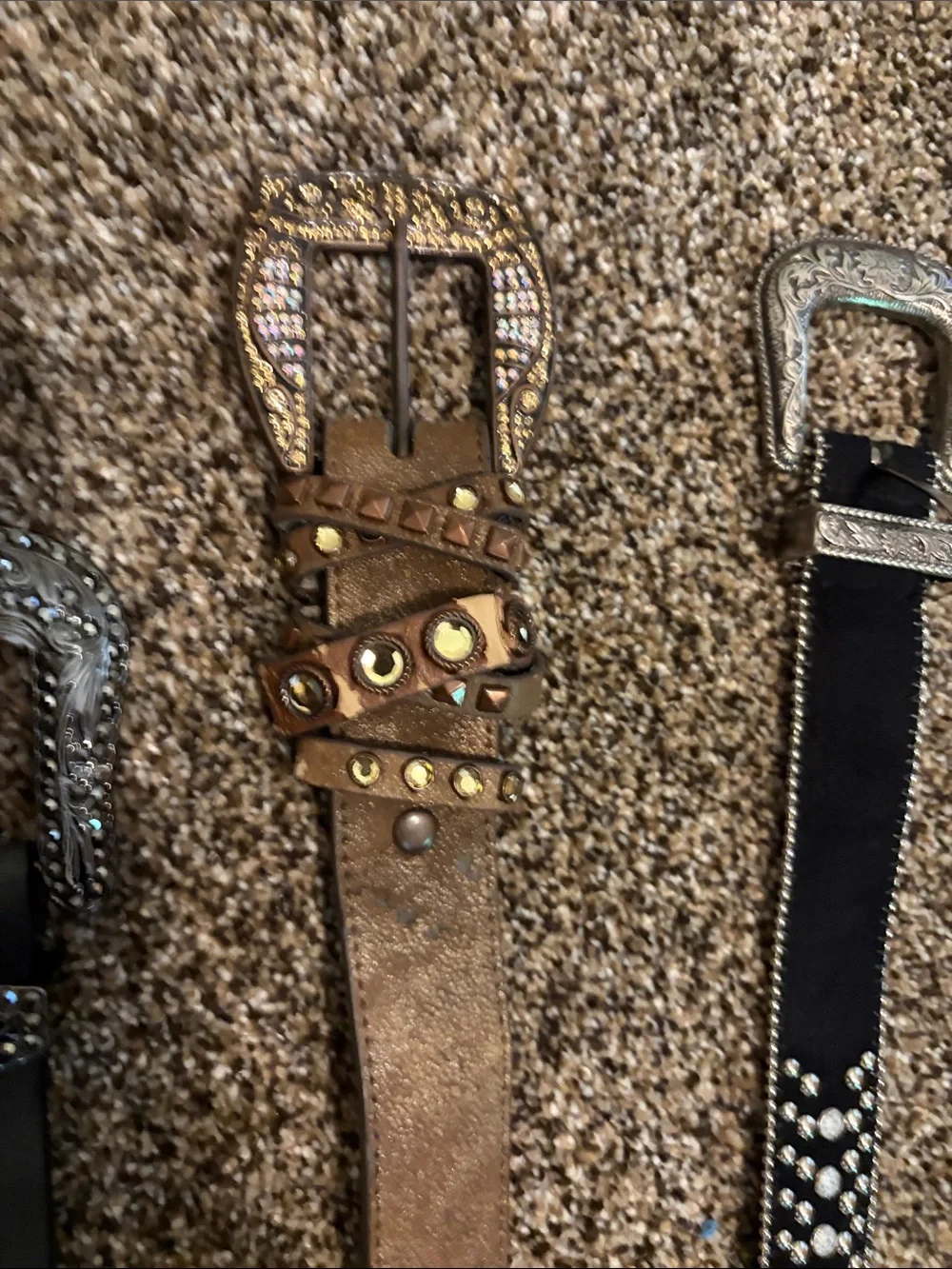 Buckle Belts: all 4 Studded Leather Belts Set - Gold, Black, Brown, Black